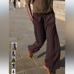 NWT Zara wide leg seam pants burgundy maroon brown large